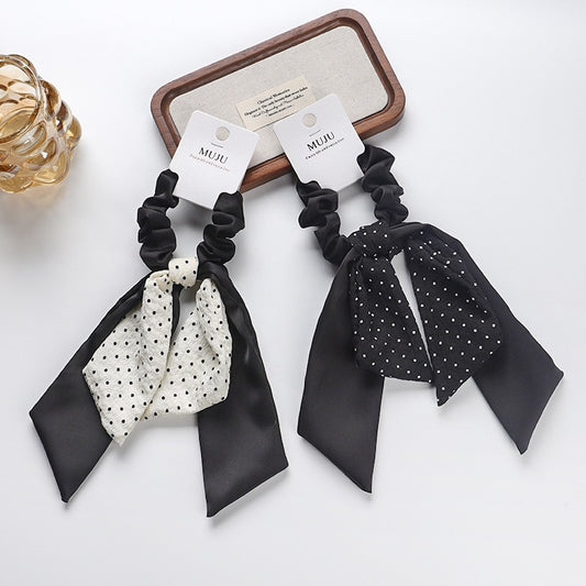 D廠【B489】韓版燕尾飄帶髮圈卡裝高級感大腸圈髮繩時尚波點髮飾皮筋馬尾頭繩
 25.11-1「D廠-單筆結帳需滿，NT$600出貨(不含運費)」