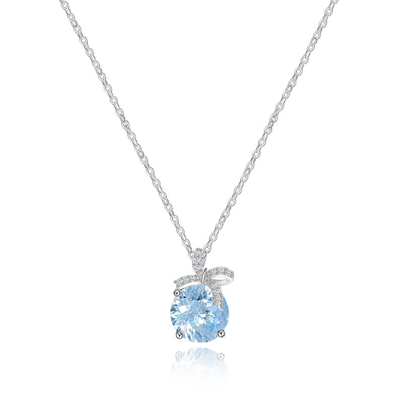 E廠【XDQ0130N】S925純銀輕奢小眾蝴蝶結藍鑽項鍊女高級感精緻超閃鋯石鎖骨鏈
 26.04-3