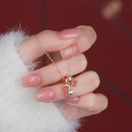 D廠【YC2901N】原創純銀S925以夢為馬項鍊馬年紅繩手繩氣質本命耳環喜慶手飾
 26.01-1