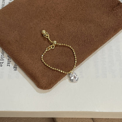 E廠【DQ8154R】S925純銀簡約高級感水滴鋯石戒指女ins時尚氣質抽拉調整戒指
 25.10-3