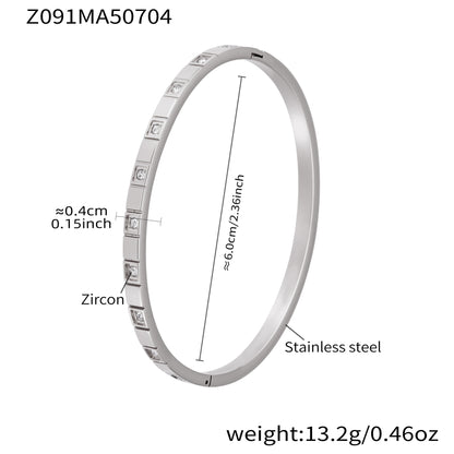 B廠【Z122】ins小眾設計感不鏽鋼幾何素圈鑲鋯石手鐲跨國時尚手環組合 25.07-2