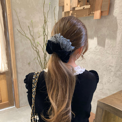 C廠【G71】韓國高級金絲絨秋冬大腸髮圈女2025新款氣質百搭網紗波點髮繩頭花
 25.12-4「C廠-單筆結帳需滿，NT$500出貨(不含運費)」