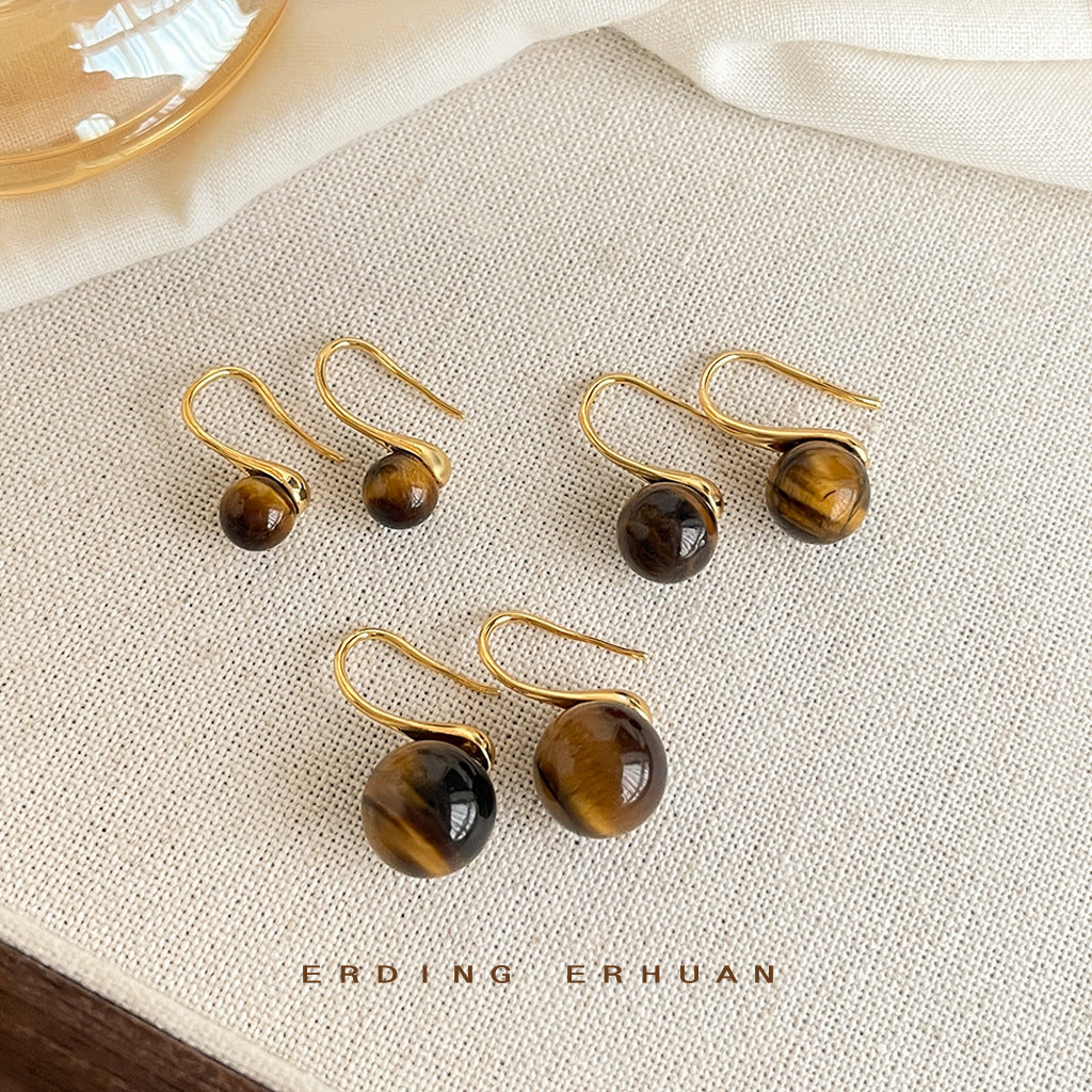 C廠【4953】虎眼石~時尚通勤鍍14K高級感簡約百搭圓形幾何球耳飾耳環女
 25.11-1