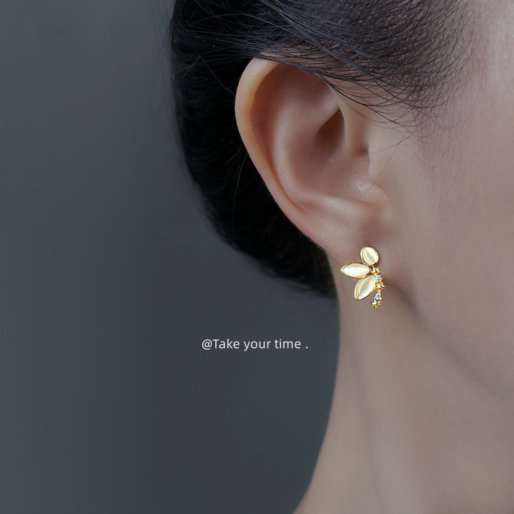 C廠【6959】原創設計玻璃貓眼石925銀針微鑲鋯石時尚高級感蝴蝶耳環耳飾
 25.10-4