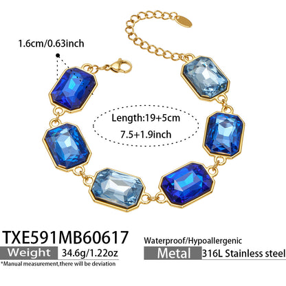 B廠【TXP591】歐美新款多色長方形玻璃石項鍊手鍊首飾套裝復古宴會風不銹鋼飾品
 26.06-4