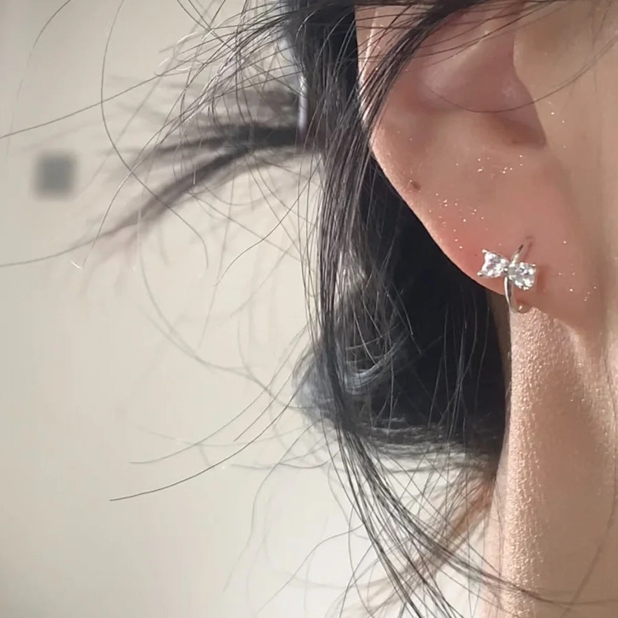 E廠【XDQ11182E】甜美ins風超閃蝴蝶結耳環女S925純銀精緻設計感耳環迷你耳飾
 25.12-1