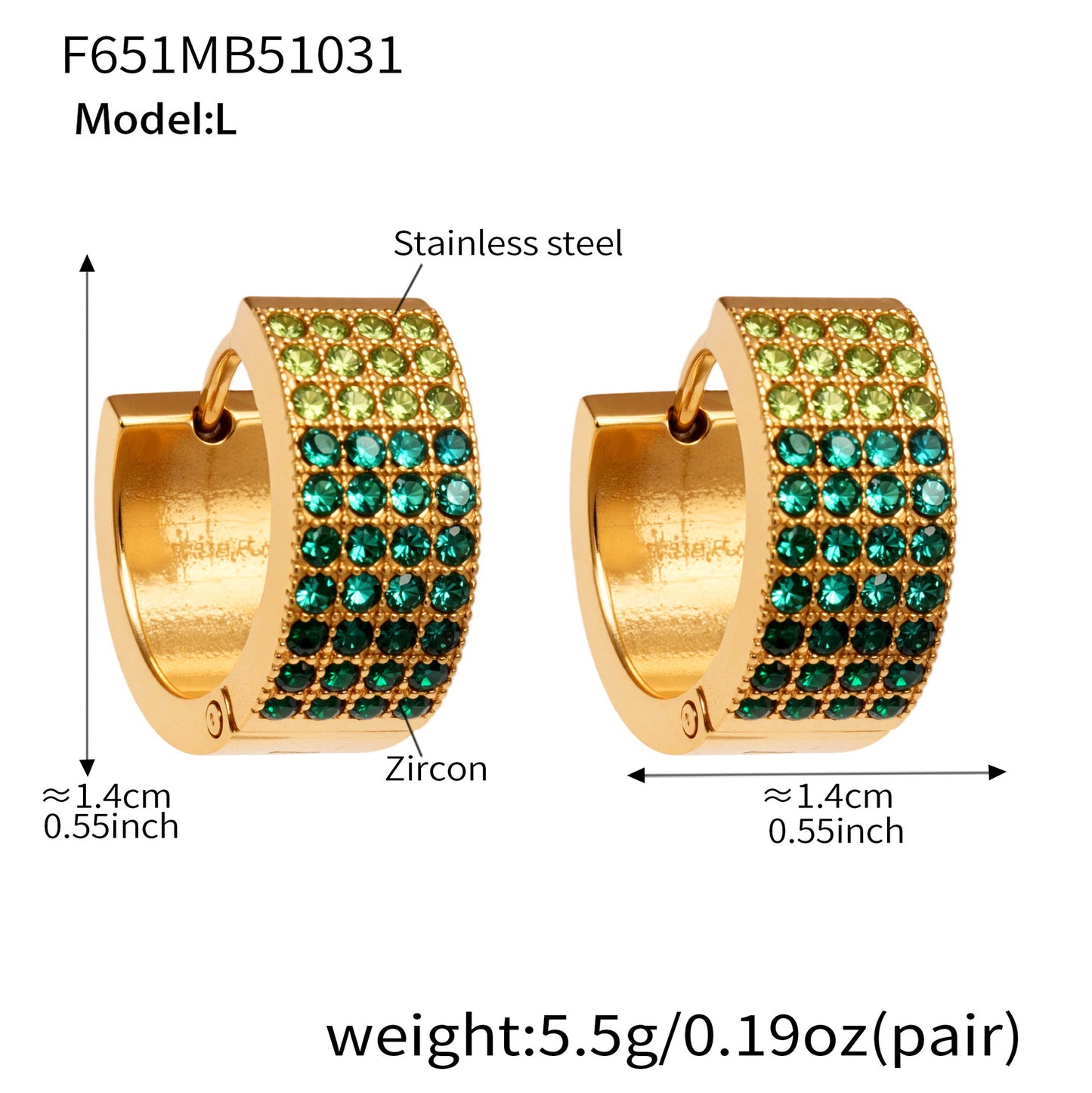 B廠【F651】彩鑽四排鋯石精緻卡扣耳環不鏽鋼鍍18k金時尚百搭個性耳飾
 25.11-1