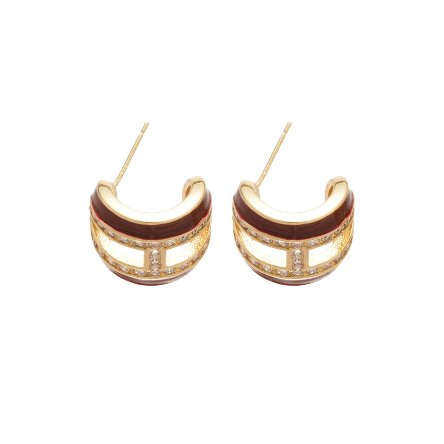 A廠【HE29049】925銀針超閃鋯石滴油C形耳環復古港風氣質耳環耳環輕奢高級感耳飾女
 25.10-5