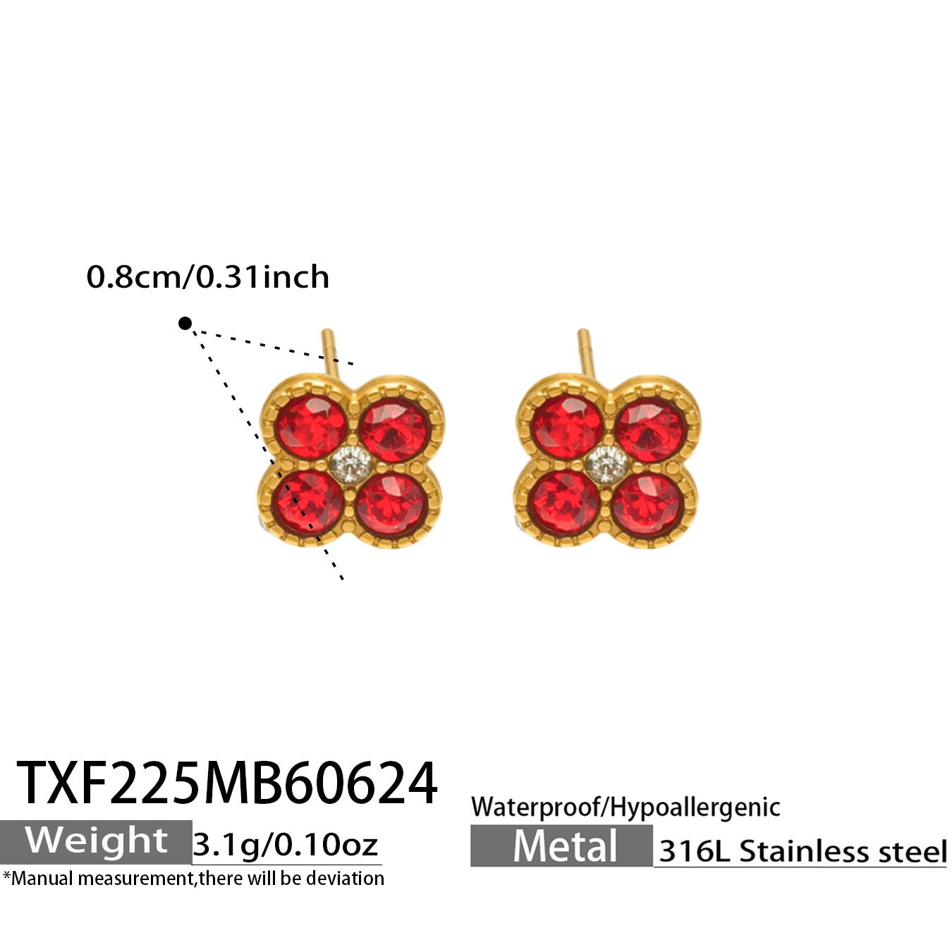 B廠【TXP225】跨境時尚花朵鑲水鑽耳釘ins小眾精緻女士項鍊首飾套裝不銹鋼飾品 26.07-1