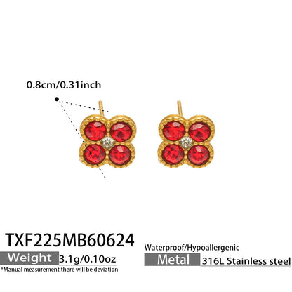 B廠【TXP225】跨境時尚花朵鑲水鑽耳釘ins小眾精緻女士項鍊首飾套裝不銹鋼飾品 26.07-1