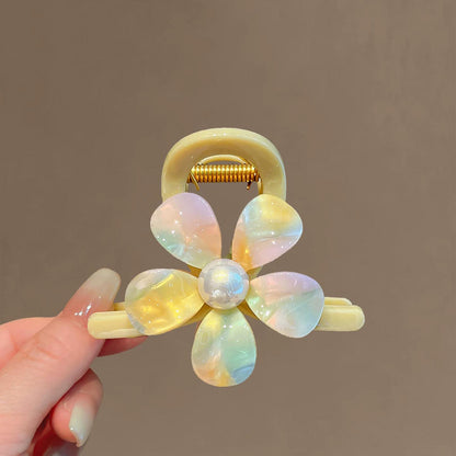 C廠【X414】幻彩醋酸花朵抓夾溫柔氣質黃色後腦勺盤髮夾鯊魚夾清新百搭髮飾女
 26.06-1「C廠-單筆結帳需滿，NT$500出貨(不含運費)」