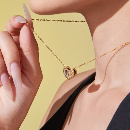 B廠【TXP446】小眾設計雙層愛心5A鑲鋯石戒指耳環項鍊不鏽鋼材質鍍18k金
 25.10-4