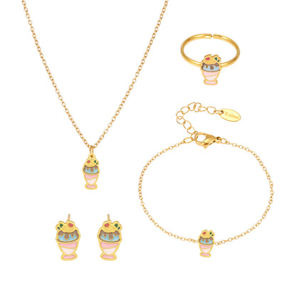 B廠【TXP319】不鏽鋼飾品彩色雪糕小可愛項鍊手鍊耳環戒指組18k金 25.07-3