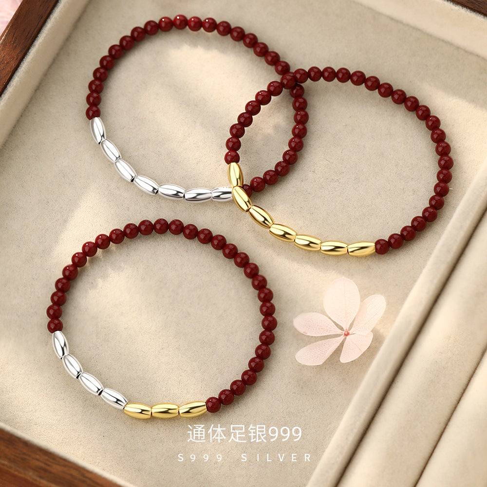 D廠【YC4738SL】足銀S999硃砂七粒米手鍊新中式文藝日常平安國風輕奢小眾手飾 26.07-3