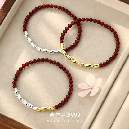 D廠【YC4738SL】足銀S999硃砂七粒米手鍊新中式文藝日常平安國風輕奢小眾手飾 26.07-3