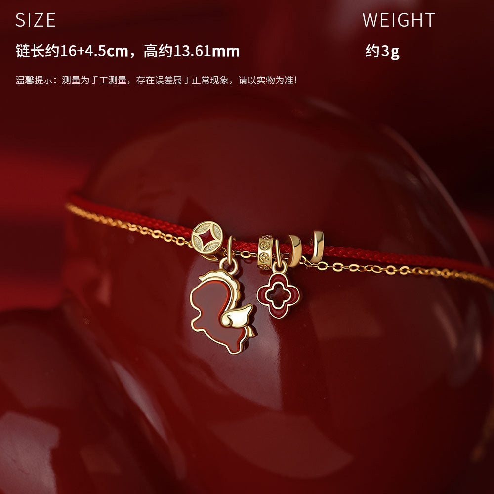 D廠【YC2901N】原創純銀S925以夢為馬項鍊馬年紅繩手繩氣質本命耳環喜慶手飾
 26.01-1