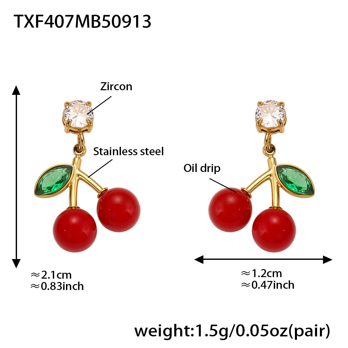 B廠【TXP407】跨境新品不鏽鋼滴油彩色櫻桃吊墜耳環項鍊手鍊戒指手鐲套裝
 25.09-4