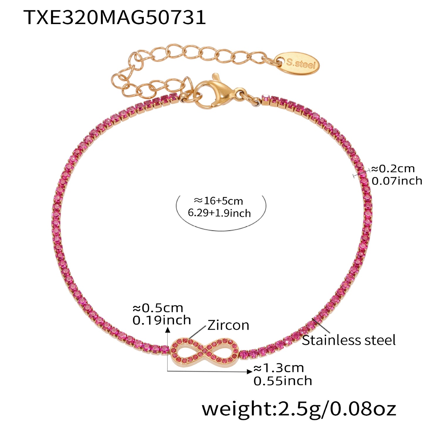 B廠【TXP320】不鏽鋼5A鋯石2mm迷你爪鑽鏈8字耳環手鍊項鍊首飾組不掉色 25.08-2