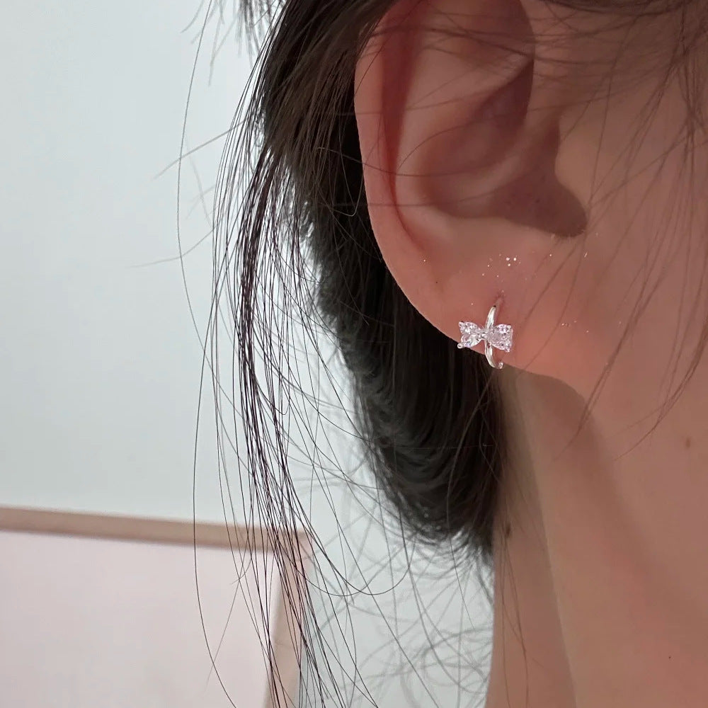 E廠【XDQ11182E】甜美ins風超閃蝴蝶結耳環女S925純銀精緻設計感耳環迷你耳飾
 25.12-1