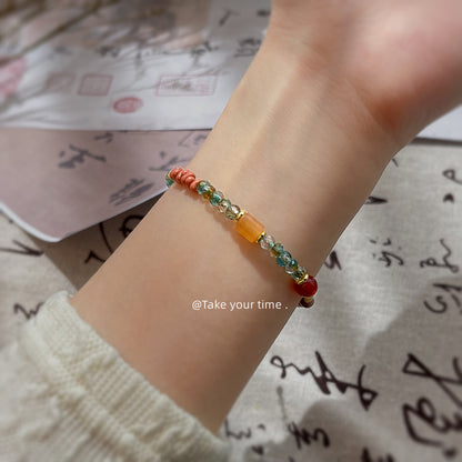 A廠【S52】國潮新中式~天然石玻璃水晶手工藝設計感手工手鍊彩色混搭手飾 25.05-1