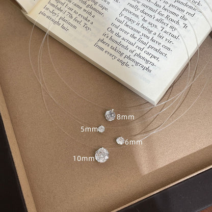 F廠【DQ2212N】S925純銀精緻玫瑰切閃鑽石耳機女人魚淚隱形魚線百搭鎖骨鏈 25.07-4