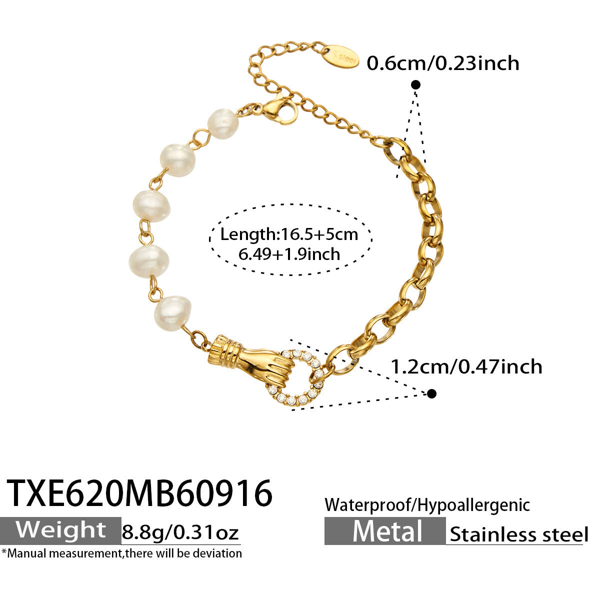 B廠【TXP620】 手掌握環淡水珍珠鋯石鏈條手鍊項鍊套裝
 26.09-4