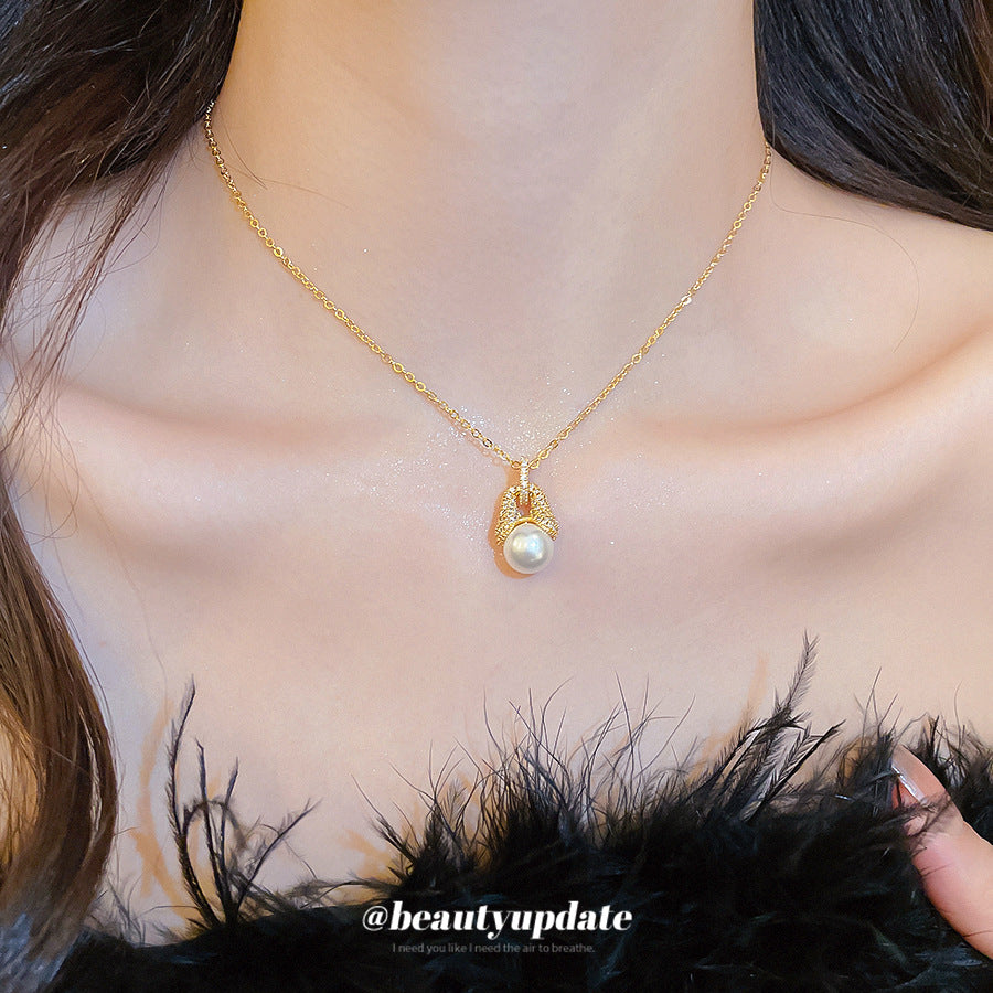 A廠【HN10520】18k真金電鍍鋯石珍珠吊墜項鍊精緻優雅氣質鎖骨鏈輕奢高級感頸鍊
 25.11-1