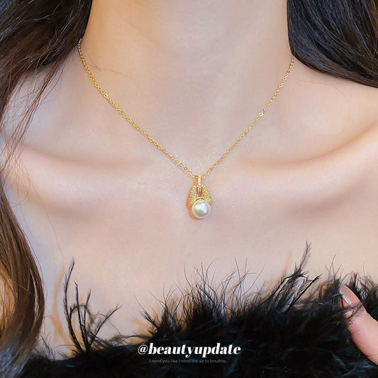 A廠【HN10520】18k真金電鍍鋯石珍珠吊墜項鍊精緻優雅氣質鎖骨鏈輕奢高級感頸鍊
 25.11-1