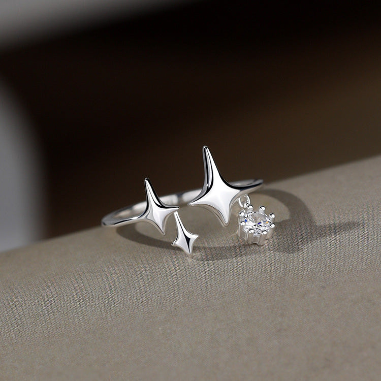 E廠【XDQ8444R】S925純銀韓版簡約四芒星戒指女時尚ins星星鋯石流蘇開口指環
 25.12-1