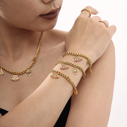 B廠【TXP182】歐美熱銷款聖誕季項鍊手鍊套裝輕奢時尚不銹鋼鈴鐺飾品 25.01-4