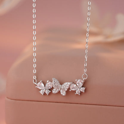 D廠【YC0333N】S999足銀三隻蝴蝶項鍊百搭簡約爆閃新款甜美溫柔鎖骨鏈 25.03-4