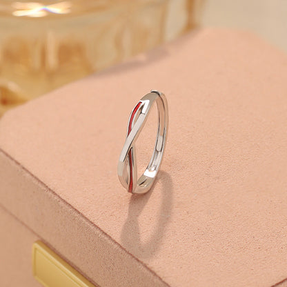 D廠【YC3106R】S999足銀紅線莫比烏斯戒指輕奢小眾開口戒簡約情侶戒指 25.02-2