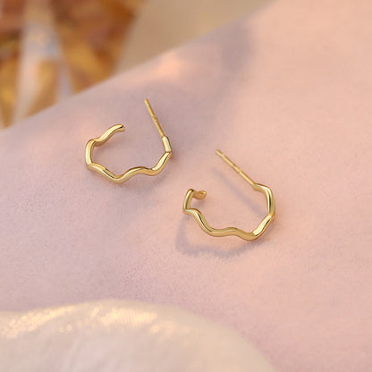 D廠【YC5443E】S925純銀波浪彎鉤耳環幾何極簡風小眾耳飾氣質溫柔文藝風 25.03-1