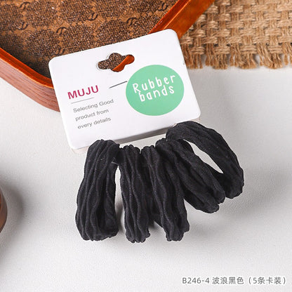 C廠【B246】5條卡裝髮圈高彈性毛巾圈無接縫髮繩時尚提花波浪頭繩無痕皮筋 25.03-2「C廠-單筆結帳需滿，NT$500出貨(不含運費)」
