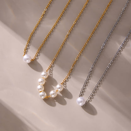 B廠【P590】ins冷淡風簡約珍珠吊墜項鍊女鎖骨頸鍊chock不鏽鋼鍍18k金 25.04-2