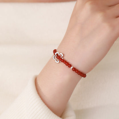 D廠【YC4477SL】純銀S925紅瑪瑙花朵手鍊復古個性簡約設計感時尚百搭精緻手飾
 26.01-1