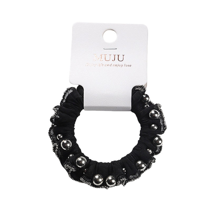 D廠【B483】卡片裝髮繩高級感釘珍珠髮圈時尚格紋蕾絲小腸圈頭繩髮飾綁馬尾皮筋
 25.10-5「D廠-單筆結帳需滿，NT$600出貨(不含運費)」