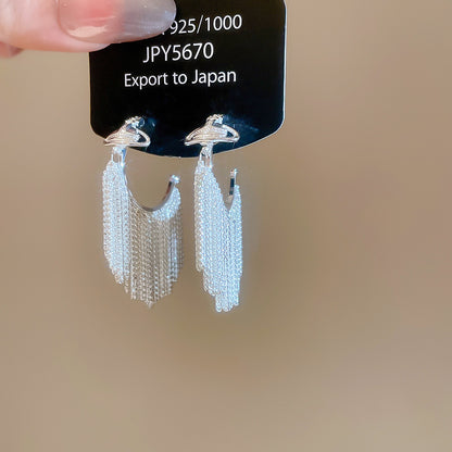 A廠【WE3085】925銀針土星C形鏈條流蘇耳環時尚冷淡風個性小眾耳環輕奢高級感耳飾 25.06-4