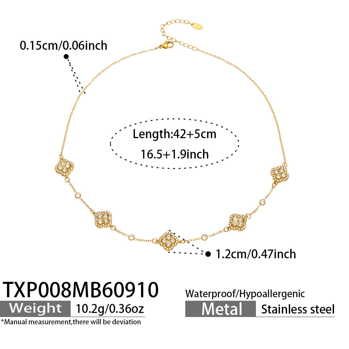 B廠【TXP008】幾何四瓣花鑲滿鋯石吊墜鎖骨鏈不鏽鋼簡約小眾DIY手鍊項鍊女飾品
 26.09-3