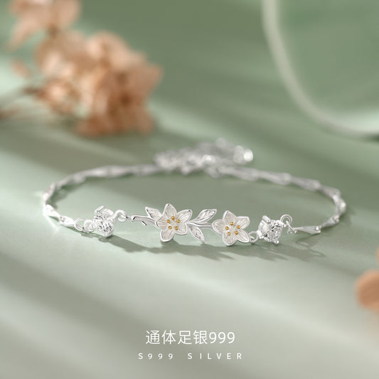 D廠【YC4761SL】足銀S999溫柔茉莉花手鍊女優雅小清新個性簡約韓版韓風手飾
 26.09-2