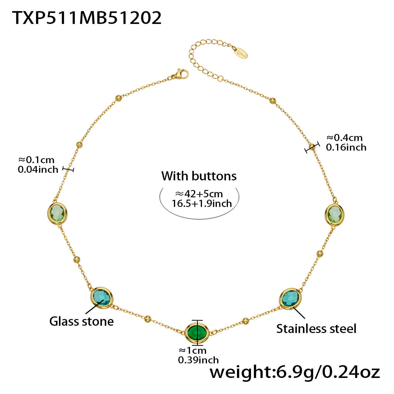 B廠【TXP511】不鏽鋼幾何橢圓切面玻璃石包邊項鍊手鍊耳環組鍍18k金跨國首飾
 25.12-2