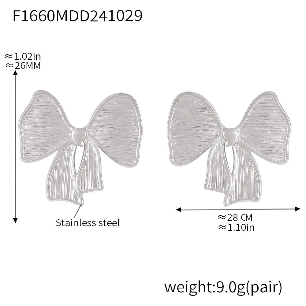 B廠【F1660】歐美飾品蝴蝶結耳環不鏽鋼PVD電鍍保色不過敏簡約通勤耳飾 24.11-2