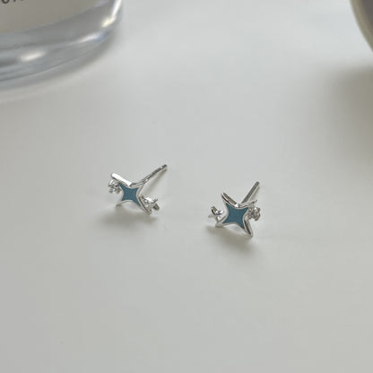 E廠【XDQ11087E】簡約小清新藍色星星耳環女S999純銀高級感小巧四芒星百搭耳飾
 25.11-1