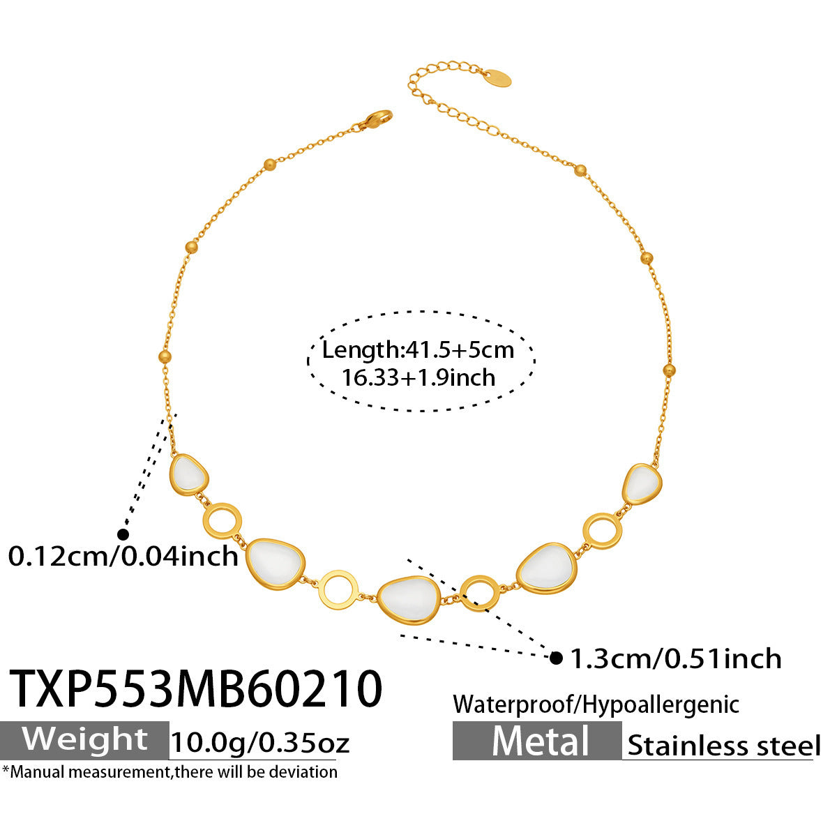 B廠【TXP553】歐美輕奢橢圓貓眼石項鍊手鍊耳環不鏽鋼鍍18k金首飾套裝
 26.10-4