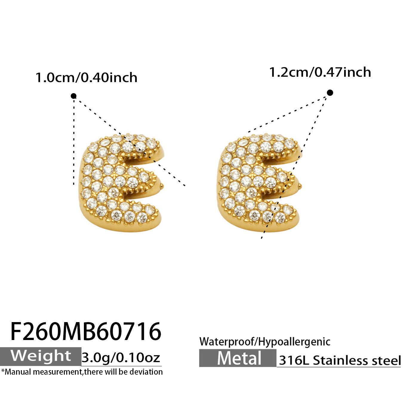 B廠【F260】新款熱銷鋯石26個英文字母不銹鋼鍍18k金 歐美輕奢女飾品耳環
 26.07-4