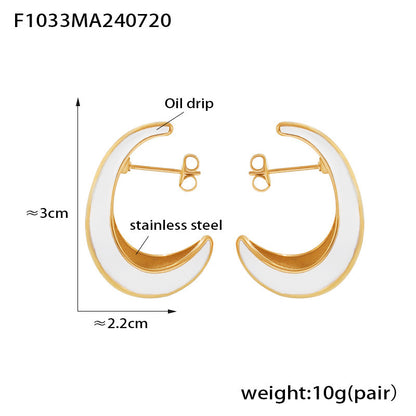 B廠【F1033】歐美chic風月牙造型內裡空心表面滴油耳環不鏽鋼鍍18k金輕奢耳環 24.07-4