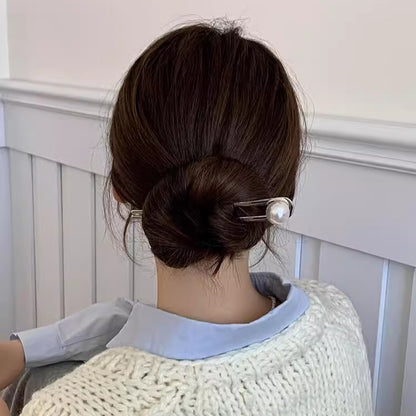 C廠【A35】高級感金屬珍珠髮簪女2024新款U型髮釵古風後腦勺釙子新中式簪子
 25.12-4「C廠-單筆結帳需滿，NT$500出貨(不含運費)」