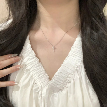 E廠【XDQ0337N】S925純銀日韓精緻菱形鋯石十字架項鍊女復古精緻ins鎖骨鏈潮
 26.01-1