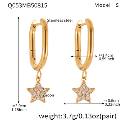 B廠【Q052】歐美飾品不鏽鋼五角星滿鑽鋯石耳環鍍18k真金氣質時尚耳飾 25.08-5