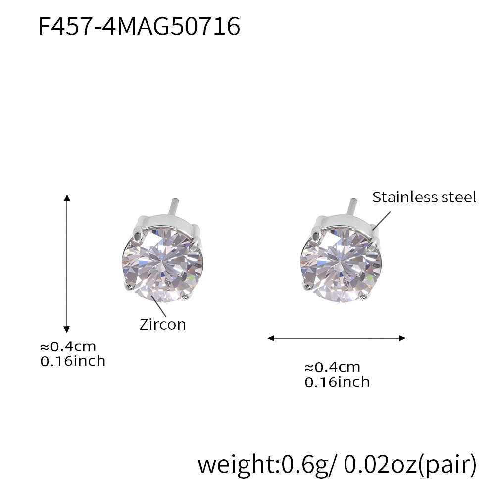 B廠【F457】不鏽鋼鑲嵌爪鑽5A焦石耳環輕奢時尚百搭不掉色耳飾 25.07-4